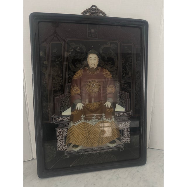 Chinese Vintage Reverse Painting on Glass of Chinese Elder For Sale - Image 3 of 12