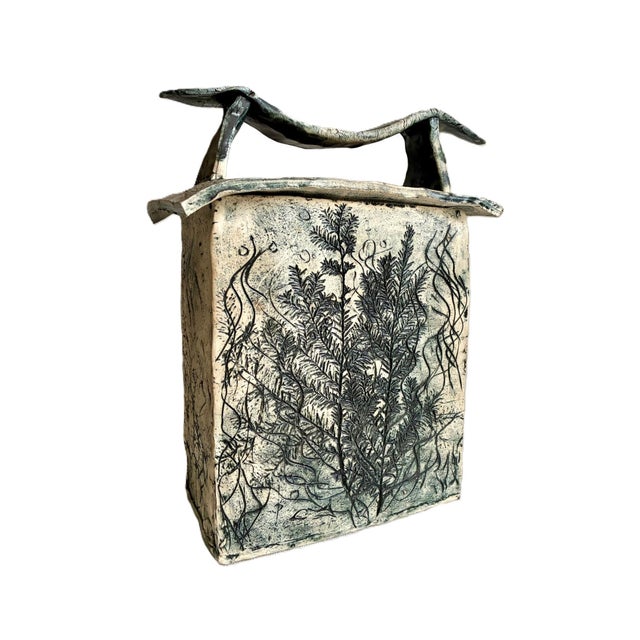 1960s Signed Mid 20th Century Novelty Relief Mermaid Trees Ceramic Box With Lid / Large Art Studio Pottery Lidded Box For Sale - Image 5 of 12