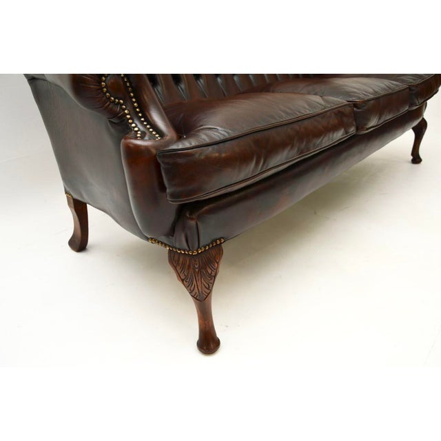 Brown Vintage Leather Wing Back Sofa, 1930 For Sale - Image 8 of 10