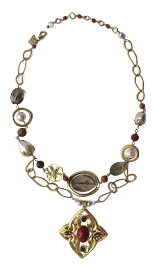 Link Chain Bead Pendant Necklace '90s