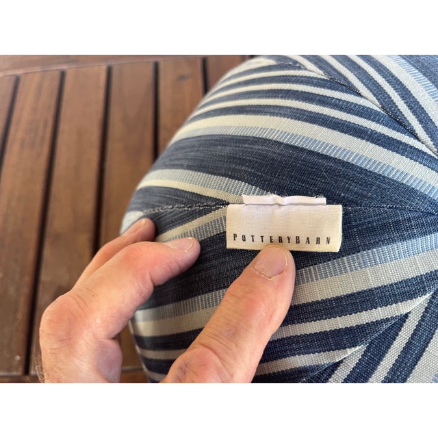 Pottery Barn Pottery Barn Melilla Ball Pillow Striped Blue & White Round Nautical Beach Ball Pillow For Sale - Image 4 of 4