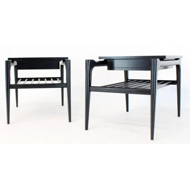 1960s Mid-Century Modern Black Ebonised One Drawer End Tables - a Pair For Sale - Image 6 of 13