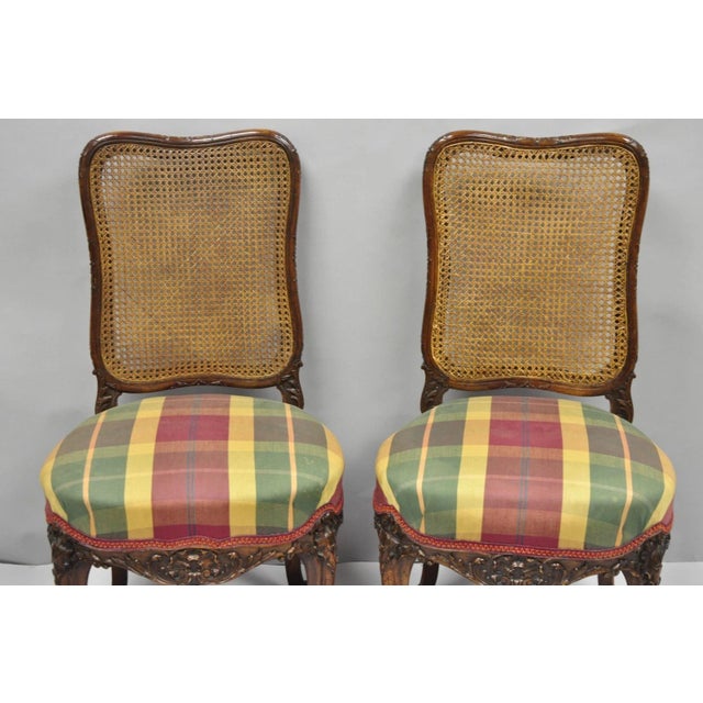 French Country Antique French Country Louis XV Carved Walnut Cane Back Side Chairs - A Pair For Sale - Image 3 of 18