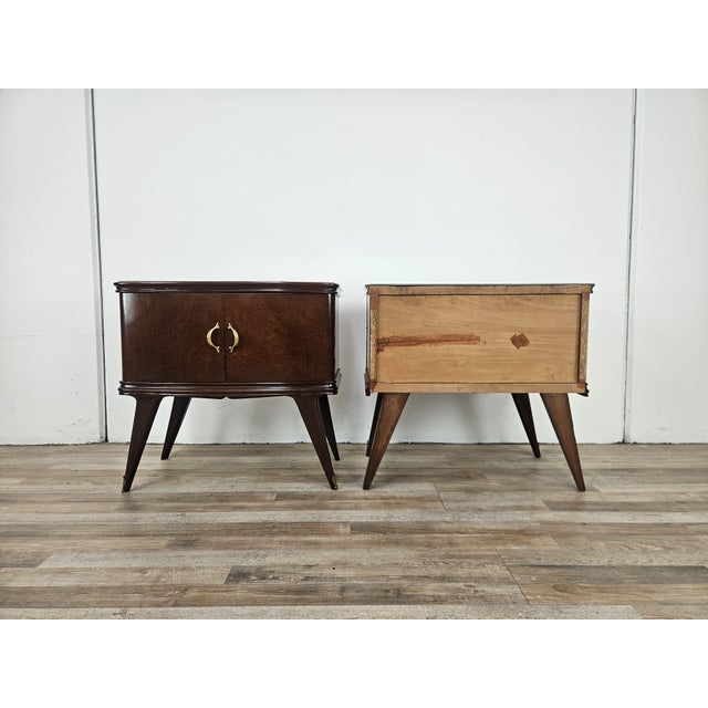 Art Deco Mahogany Crotch Bedside Tables with Glass Top, 1950, Set of 2 For Sale - Image 3 of 18