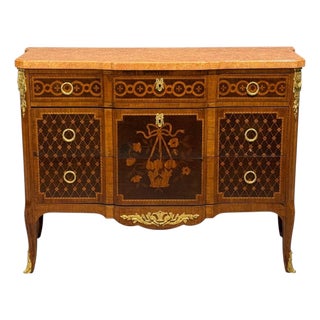 Louis Xvi, Commode, Bronze, Parquetry, Faux Marble, France, 20th C. For Sale