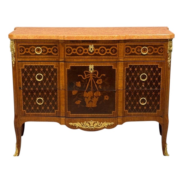 Louis Xvi, Commode, Bronze, Parquetry, Faux Marble, France, 20th C. For Sale