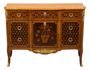 Louis Xvi, Commode, Bronze, Parquetry, Faux Marble, France, 20th C.