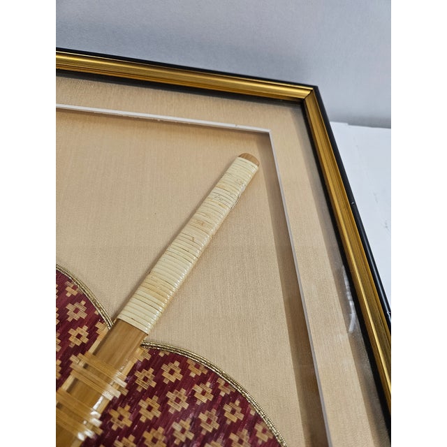 Traditional Thailand Woven Heart Shaped Rattan Hand Fan in Shadow Box For Sale - Image 3 of 10