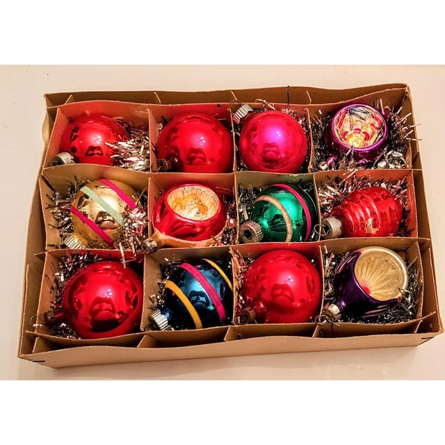 Boxed Set of Vintage Blown Glass Ornaments- Set of 12 For Sale - Image 4 of 5