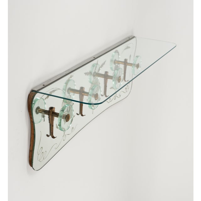 Mid-Century Coat Rack Shelf in Mirror, Brass & Glass attributed to Cristal Art, Italy, 1950s For Sale - Image 11 of 18