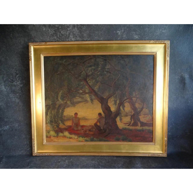 Circa 1930 "The Picnic" Oil Painting on Canvas by Louise Everett Nimmo For Sale In Los Angeles - Image 6 of 8