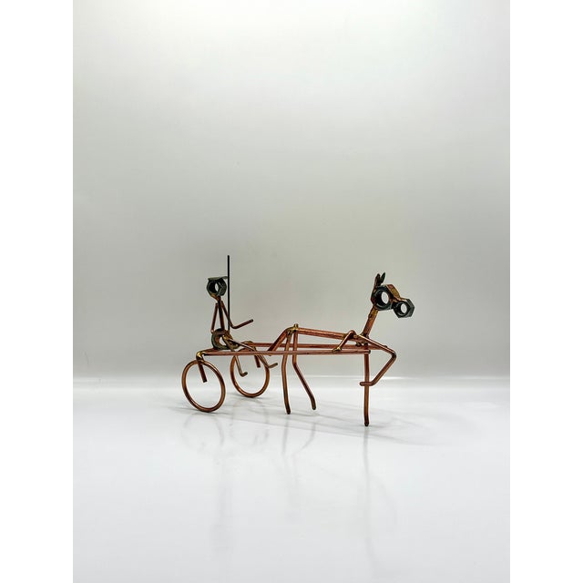 Mid-Century Modern Vintage Wire Horse Sulky Sculpture, Copper Tone Metal Art, For Sale - Image 3 of 5