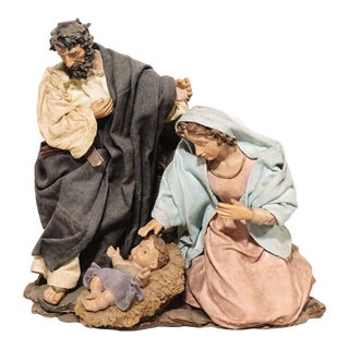 Vintage Baroque-Style Holy Family Nativity Figures Set Resin Hand-Painted 2000s For Sale