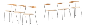 Model JH-701 Armchairs in Birch and Steel attributed to Hans J. Wegner, 1960s, Set of 6