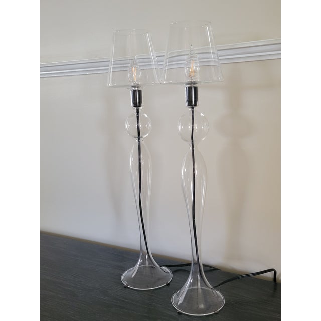 Transparent Les Héritiers Hand-Blown Glass Lamps - a Pair For Sale - Image 8 of 11