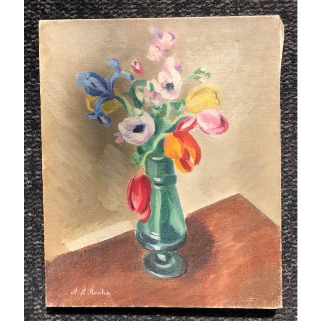 Painter born in Geneva in 1891. Died in Geneva in 1961. This painting depicts an emerald-green vase, delicately placed on...