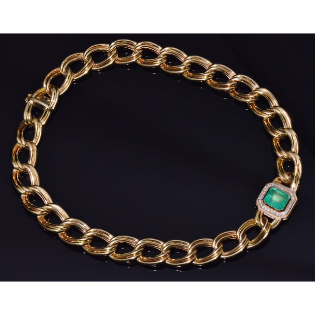 Green Gia Certified Natural 6.91Cts Colombian Emerald & Diamond 14k Italian Gold Statement Necklace For Sale - Image 8 of 13