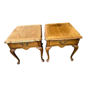 Thomasville French Country Oak Nightstands or Side Tables - Vintage Circa 1970s