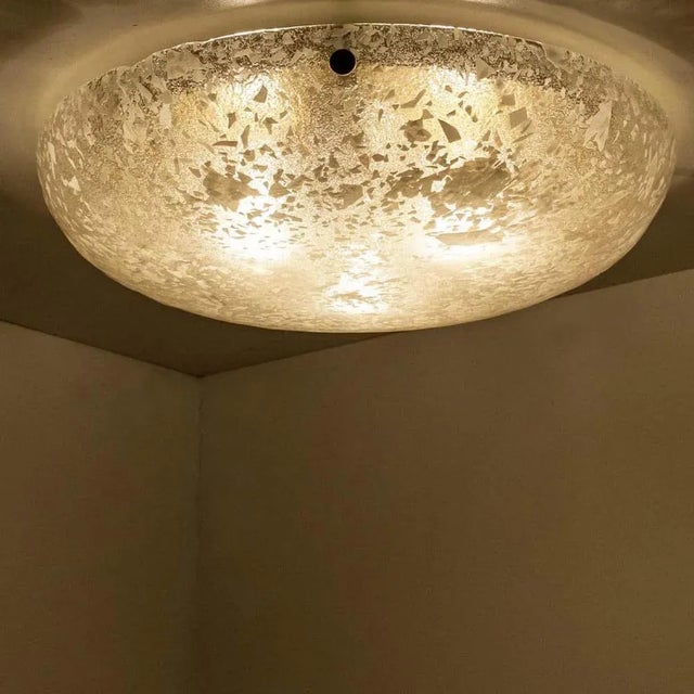 Metal Vintage Round Snowflake Glass Flush Mount, Germany, 1970 For Sale - Image 7 of 12