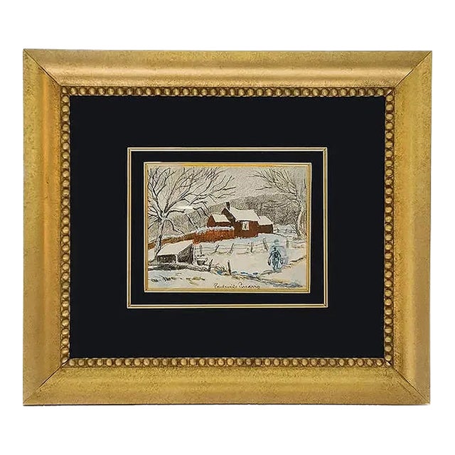 Early 20th Century Paul-Emile Pissarro - Chaumiere Sous La Neige, Watercolor & Charcoal For Sale