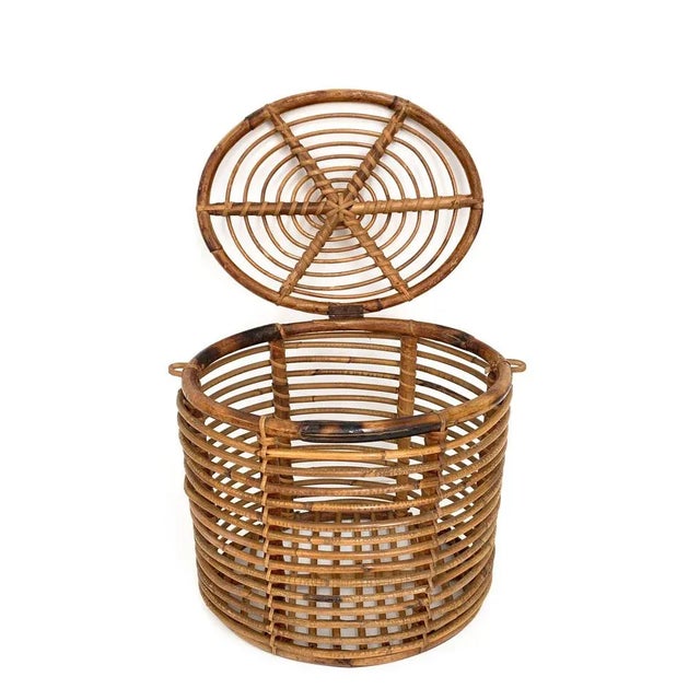 Mid-Century Italian French Riviera Bamboo & Rattan Basket, 1950s For Sale - Image 8 of 16