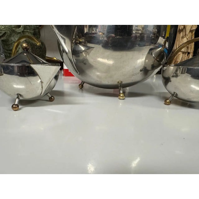 Late 20th Century Carsten Jorgensen for Bodum Stainless Steel and Brass Ball Tea Set (3 Pcs) For Sale - Image 4 of 10