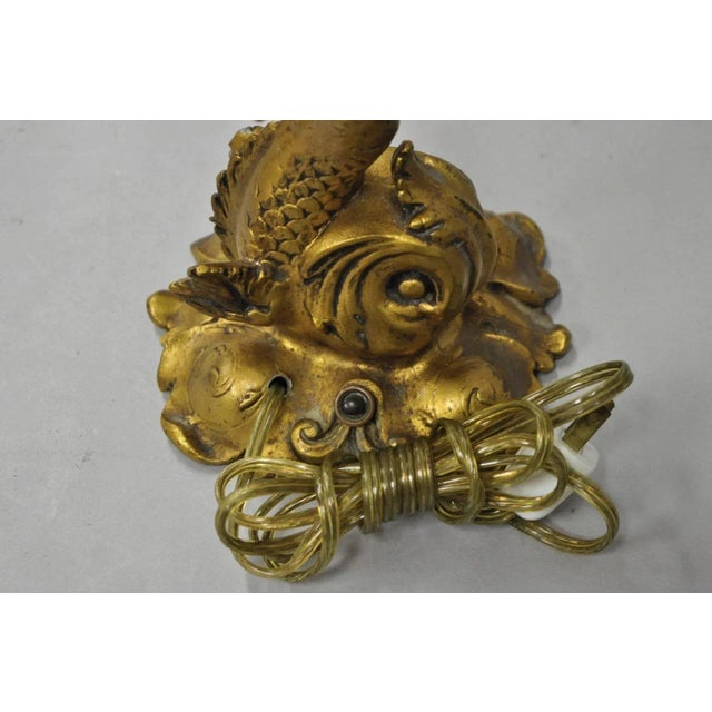 Antique French Art Nouveau Small Gold Gilt Metal Figural Dolphin Table Lamp For Sale - Image 10 of 11