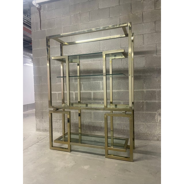 Hollywood Regency Milo Baughman Style Brass and Glass Etagere For Sale - Image 3 of 6