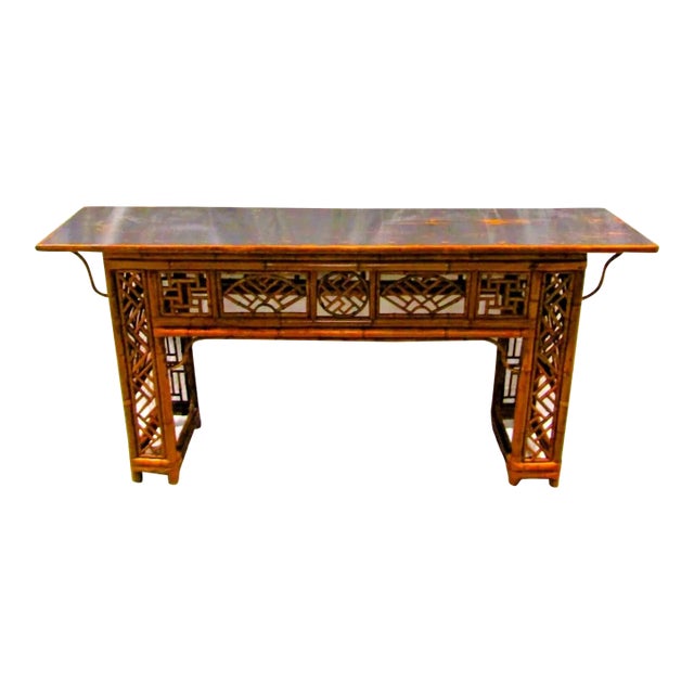 19th Century Antique Chinese Spotted Bamboo Altar Table Console Qing Dynasty For Sale