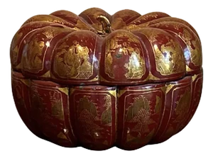 Antique Chinese Paper Mache Pumpkin Jewelry Box