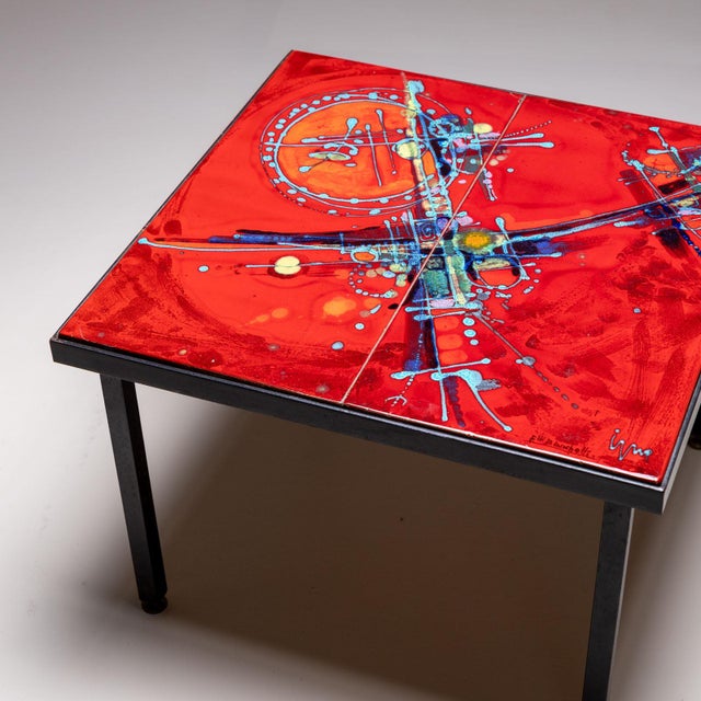 Red Coffee Table with red tiles, signed Elli Bianchetti, Italy Mid-20th century For Sale - Image 8 of 9