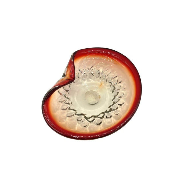 Mid-Century Modern Mid 20th Century Italian Murano Art Glass Folded Edge Bowl W/ Ruby Rim For Sale - Image 3 of 10