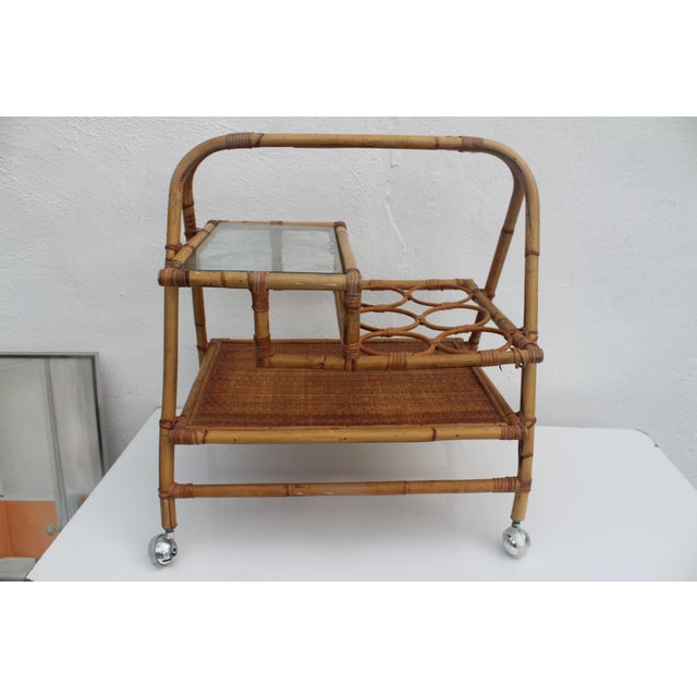 Vintage Small Rolling Wicker & Rattan Tea Cart Chairish