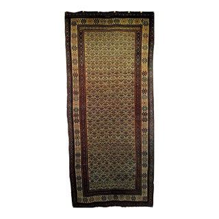 19th Century Persian Kurdish Bidjar Rug, Hand-Knotted Wool, Allover Paisley Pattern, Tan & Burgundy, 4x9 For Sale
