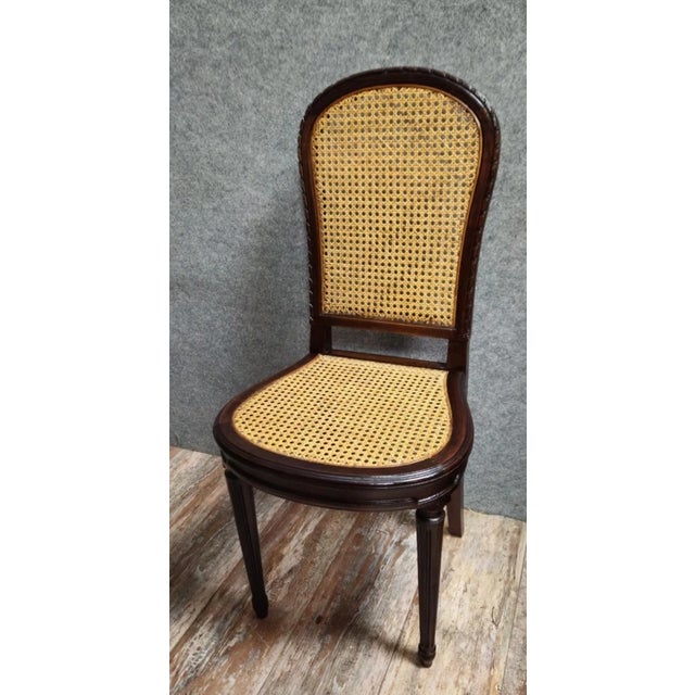 Wood Louis XVI Style Cane Chairs in Mahogany, Set of 8 For Sale - Image 7 of 12