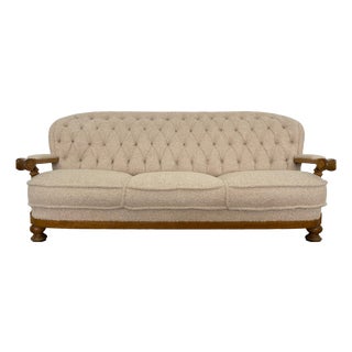Danish Art Deco Style Three-Seater Sofa in Beige Bouclé, 1950s For Sale