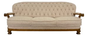 Danish Art Deco Style Three-Seater Sofa in Beige Bouclé, 1950s