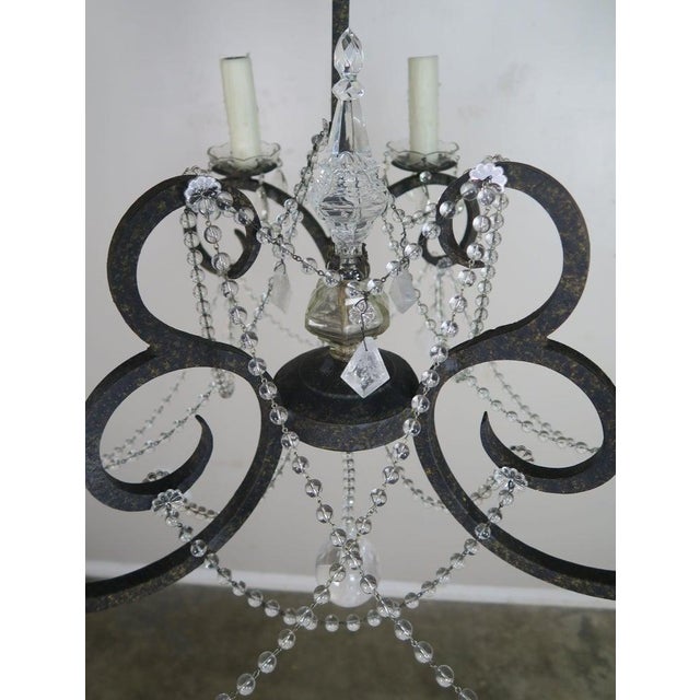 Late 20th Century Six-Light Rock Crystal Wrought Iron Chandelier For Sale - Image 5 of 12