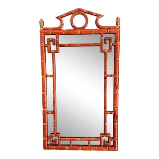 Vintage Red and Gold Chinoiserie Mirror For Sale