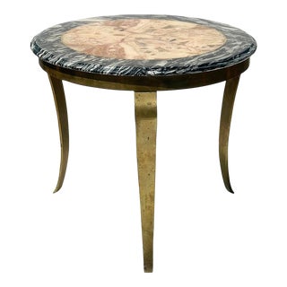 1960s Muller of Mexico Mid-Century Modern Onyx & Brass Round Side/End Table For Sale
