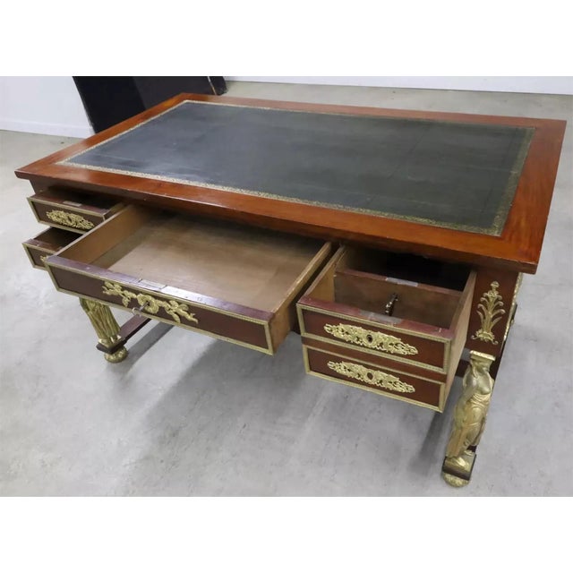 Bronze 1800's Antique French Empire, Bronze Mtd, Leather Slides, Mahogany, Bureau Desk For Sale - Image 8 of 8