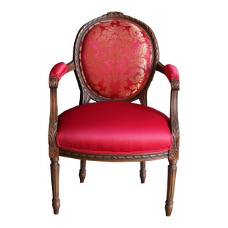 Antique French Carved Walnut Arm Chair For Sale