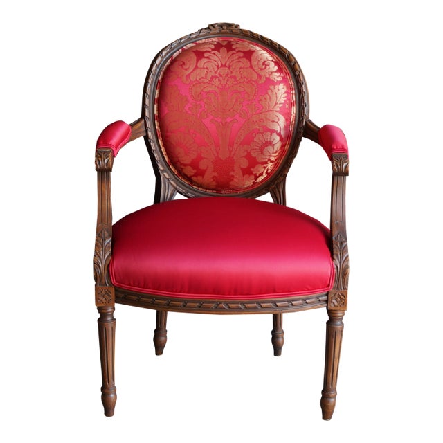 Antique French Carved Walnut Arm Chair For Sale