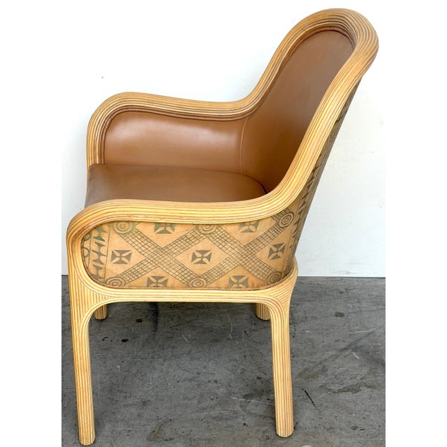 Beige Pair of Karl Rausch for Baker "Linea Cara" Split-Reed Rattan & Leather Armchairs For Sale - Image 8 of 17