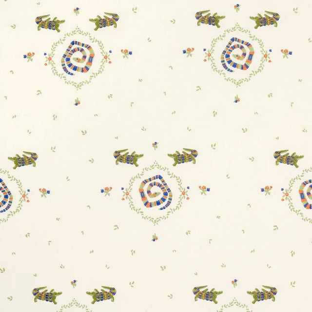 SAMPLE - Schumacher X Backdrop Reptilia Embroidery Fabric In Bright Multi On Ivory For Sale