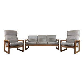 Vintage Teak Three-Seater Sofa and Easy Chairs from Möbelfabrik Holstebro, 1960s, Set of 3 For Sale