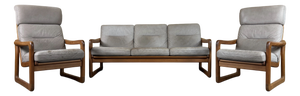 Vintage Teak Three-Seater Sofa and Easy Chairs from Möbelfabrik Holstebro, 1960s, Set of 3