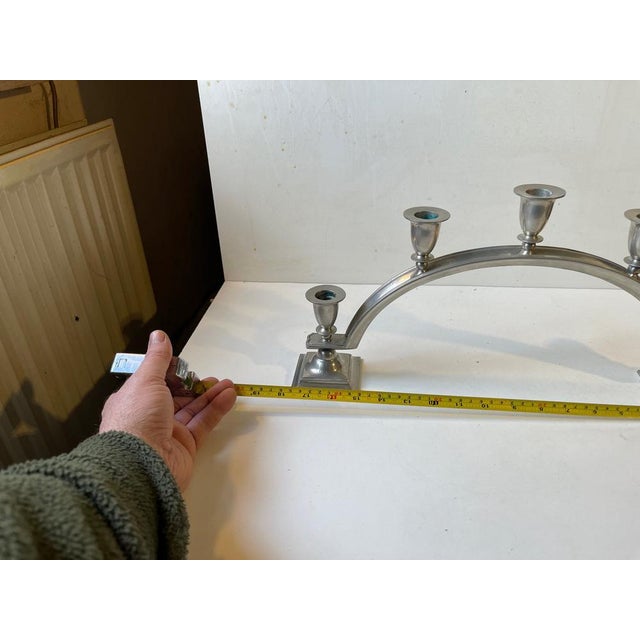 Art Deco Arch Candelabra in Pewter from Just Andersen, 1940s For Sale - Image 9 of 13