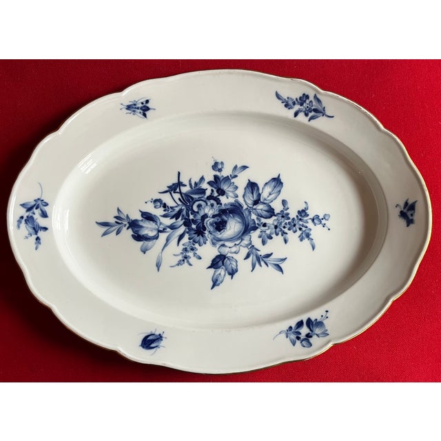 Rococo Large 19" Antique 19th Century German Meissen Porcelain Blue and White Floral Platter With Insects For Sale - Image 3 of 10