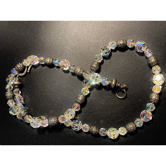 Vintage Aurora Borealis Crystal & Sterling Silver Accent Necklace, Very Fine For Sale - Image 4 of 5